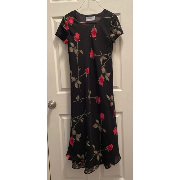 Vintage Jessica Howard Petite Black Dress Long Stem Red Roses Size Small Medium - Picture 1 of 6